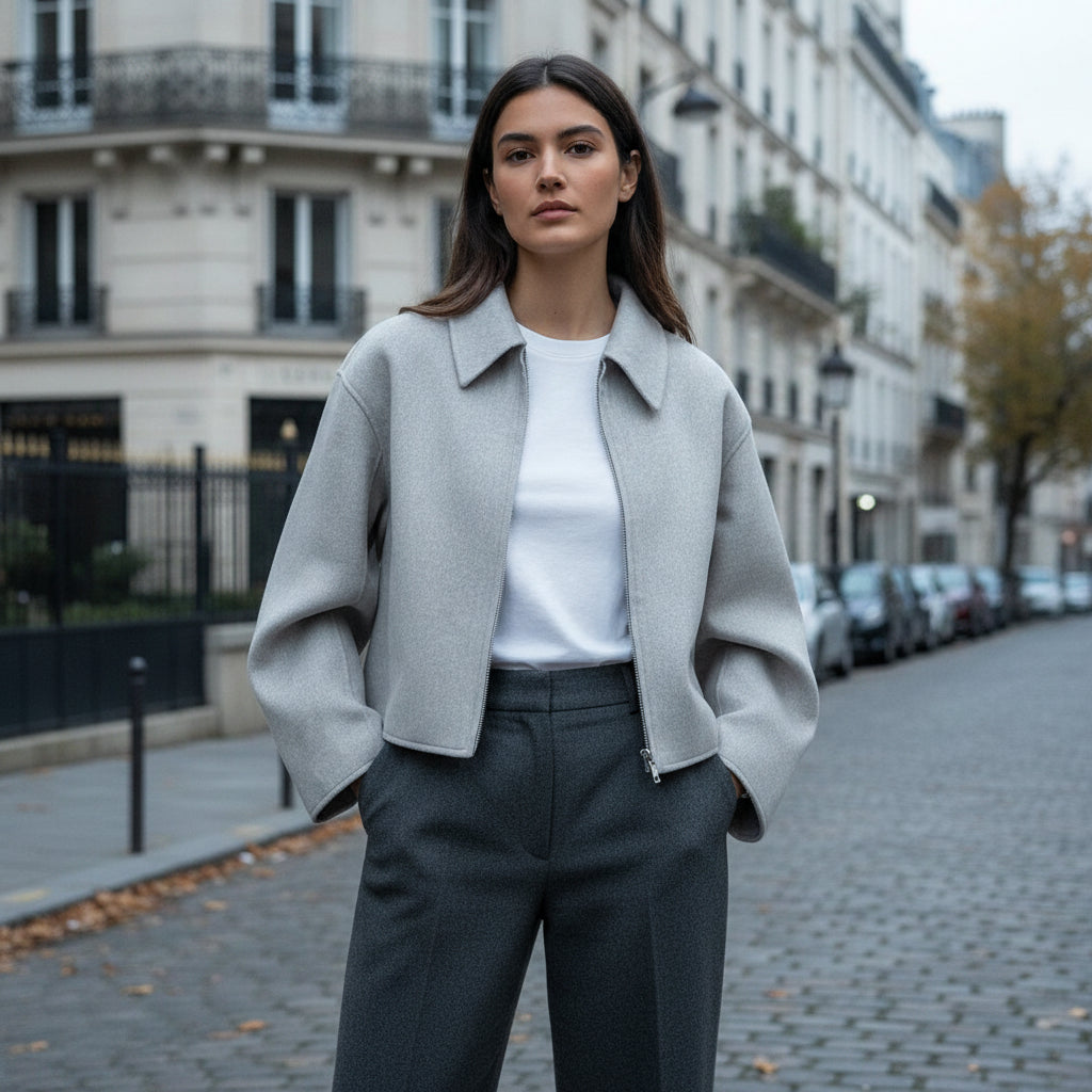 Cropped Wool Blend Jacket