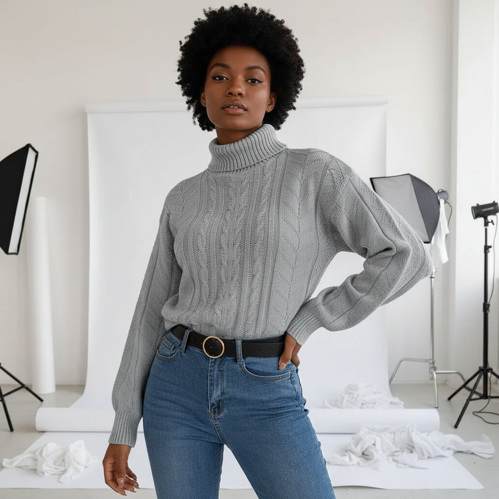 Cable-Knit Turtleneck Sweater