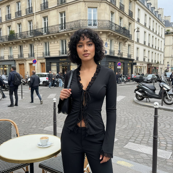 Lace Edge Top - black