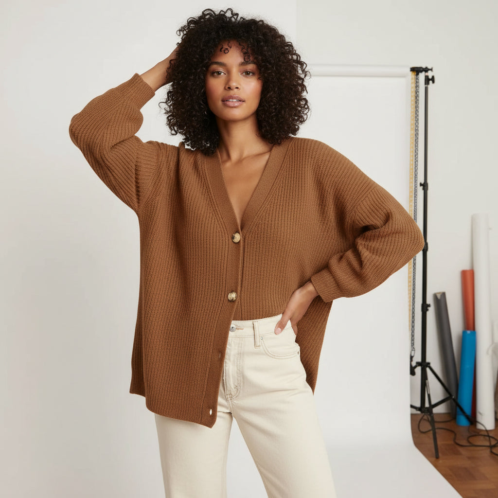 Ribbed Slouch Button Cardigan