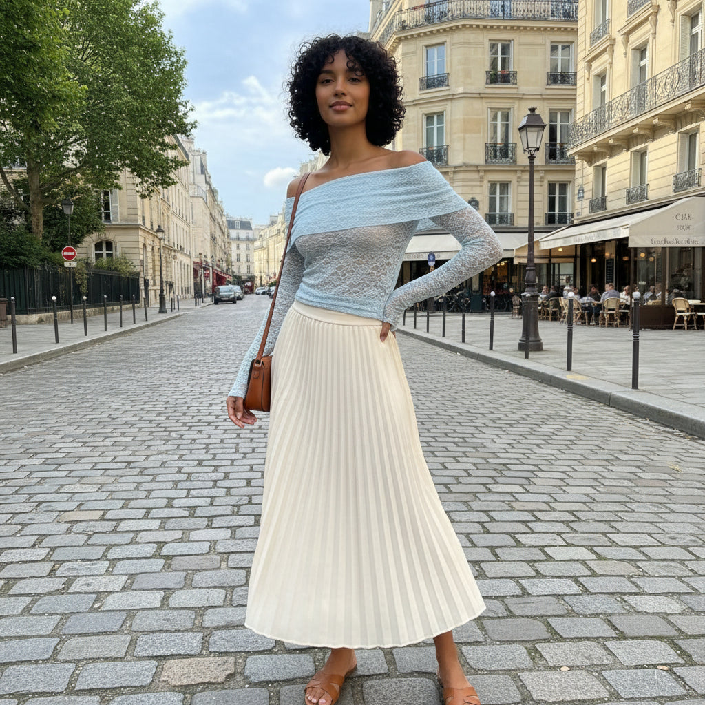 Off shoulder lace top - blue