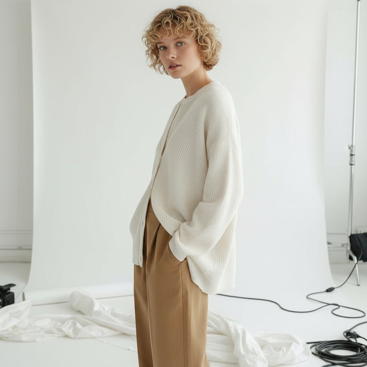 Ribbed Slouch Button Cardigan
