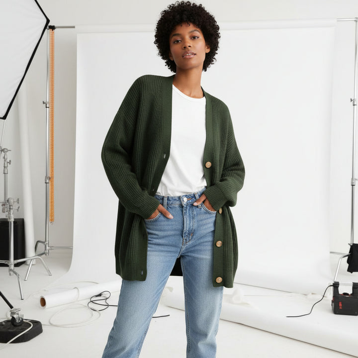 Ribbed Slouch Button Cardigan