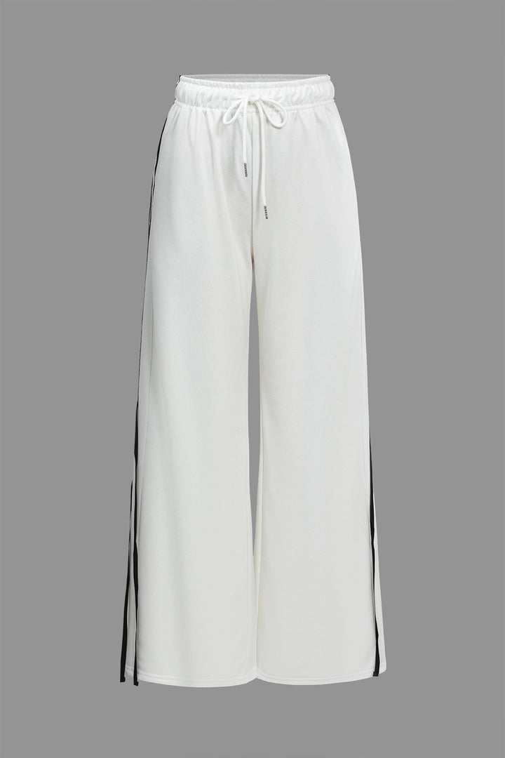 Contrast Bow Wide-Leg Pants