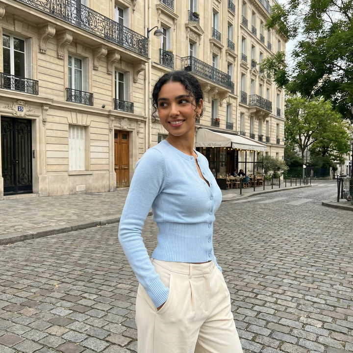 Wool Blended Cardigan - Light Blue