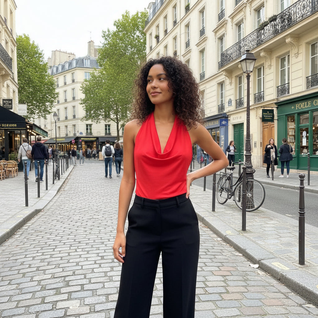 Drape Halter Top - red