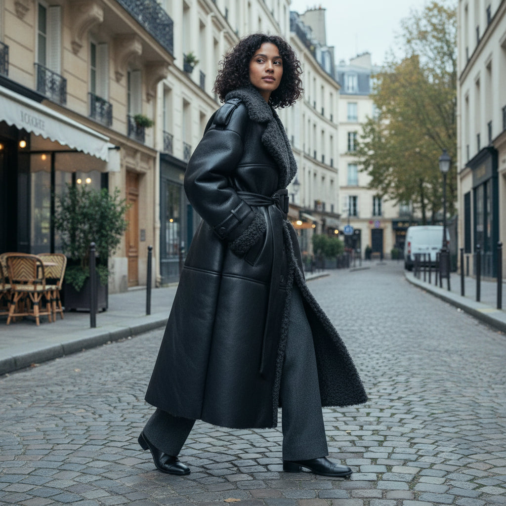 Shearling Belted Trench Coat