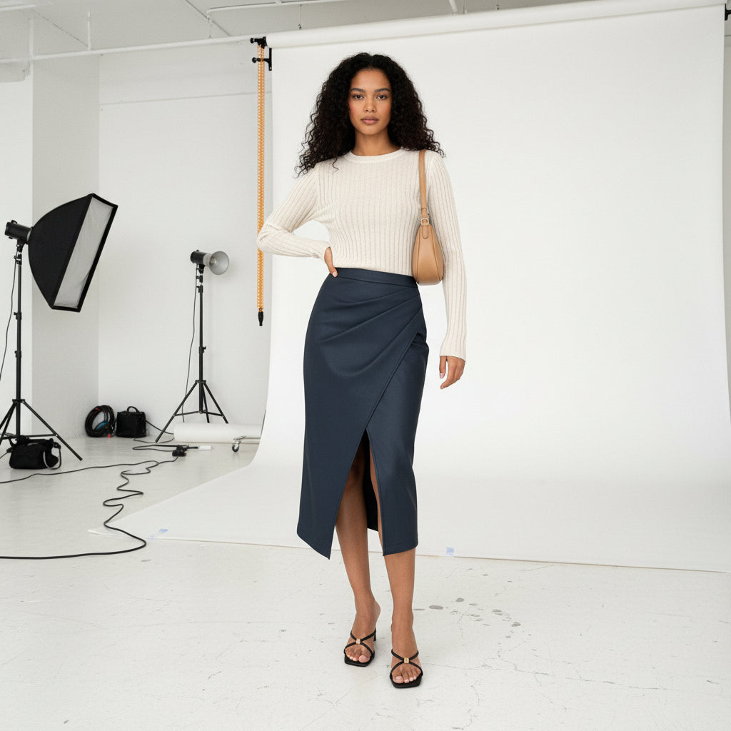 Edge Pleated Vegan Leather Skirt