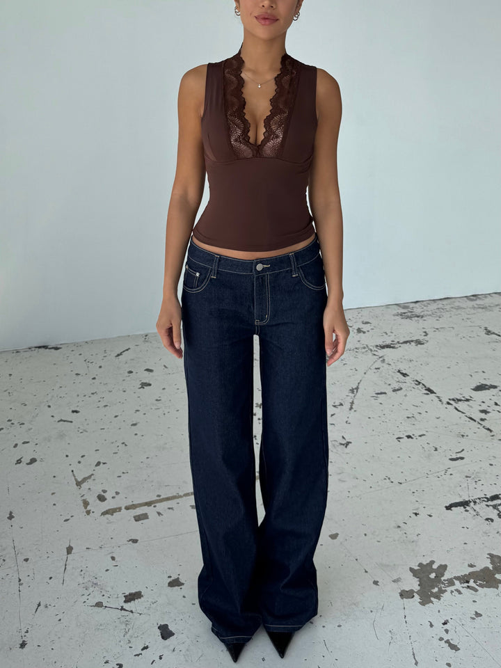 Lucia basic lace top - dark brown