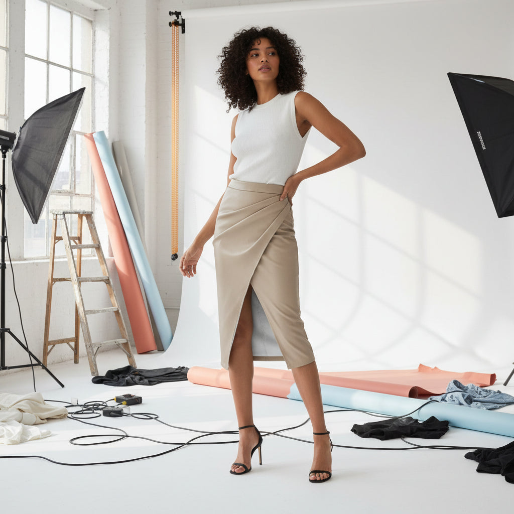 Edge Pleated Vegan Leather Skirt