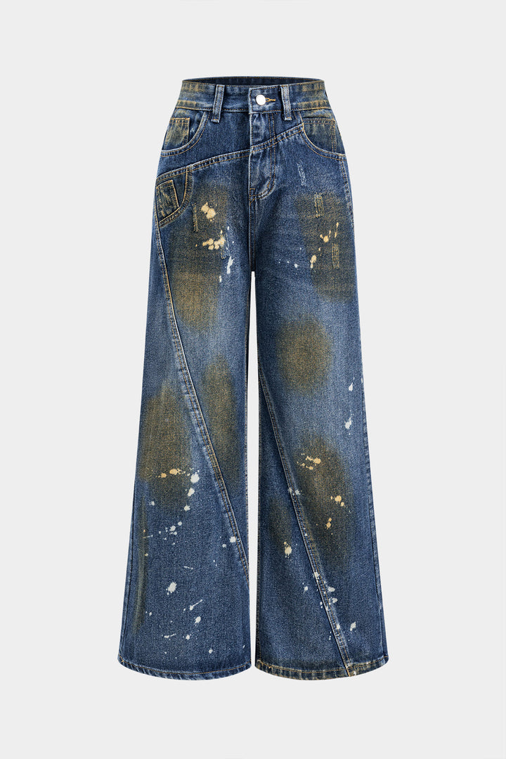 Sable Paint-Splattered Wide-Leg Jeans
