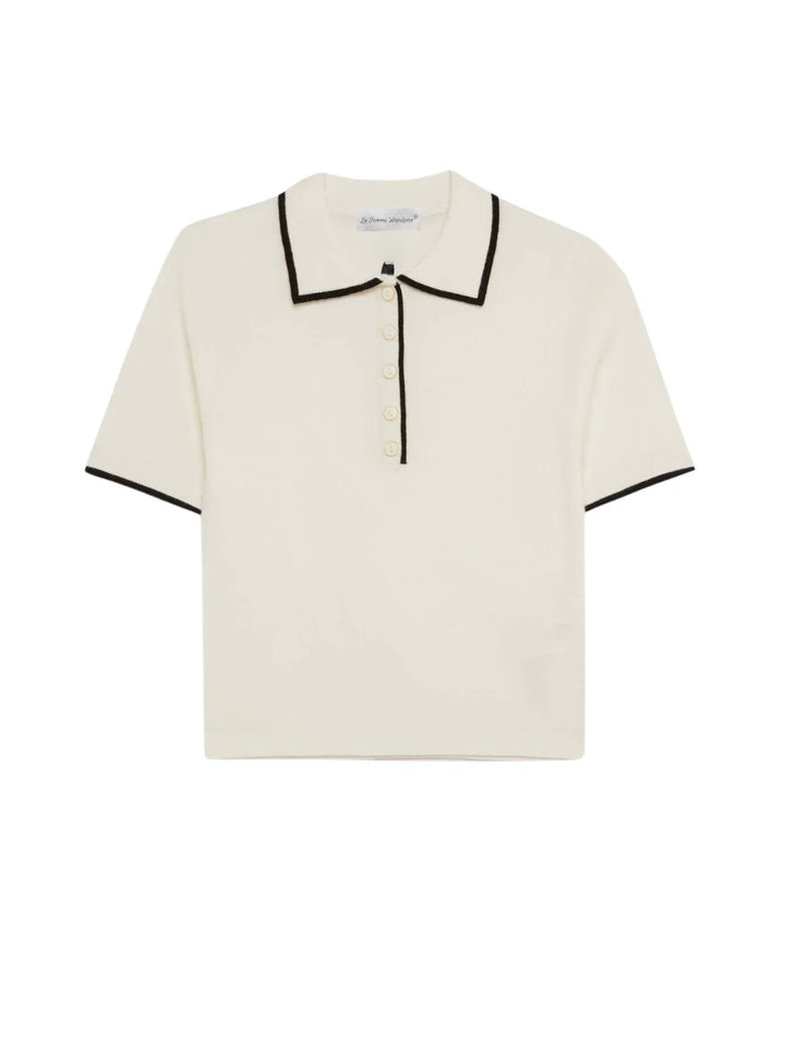 Contrast Trim Metal Button Knit Top