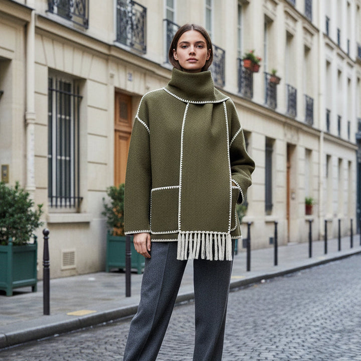 Fringe Scarf Wool Coat