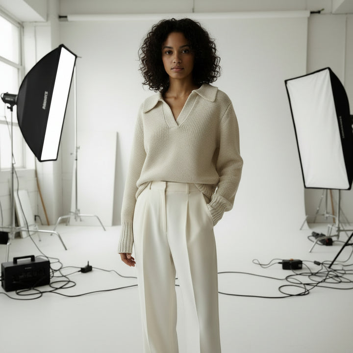 Lapel Structured Rib Knit Sweater