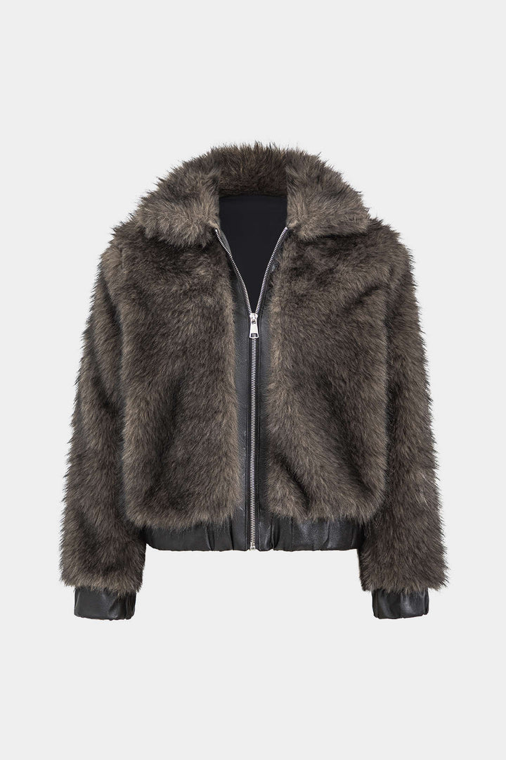 Noir Edge Faux Fur Bomber Jacket
