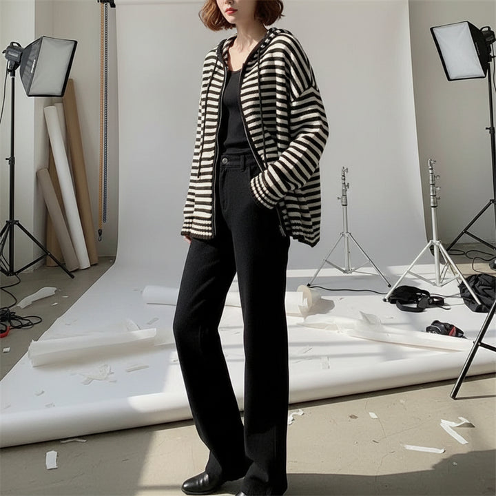 Coastal Stripe Zip Knit Hoodie