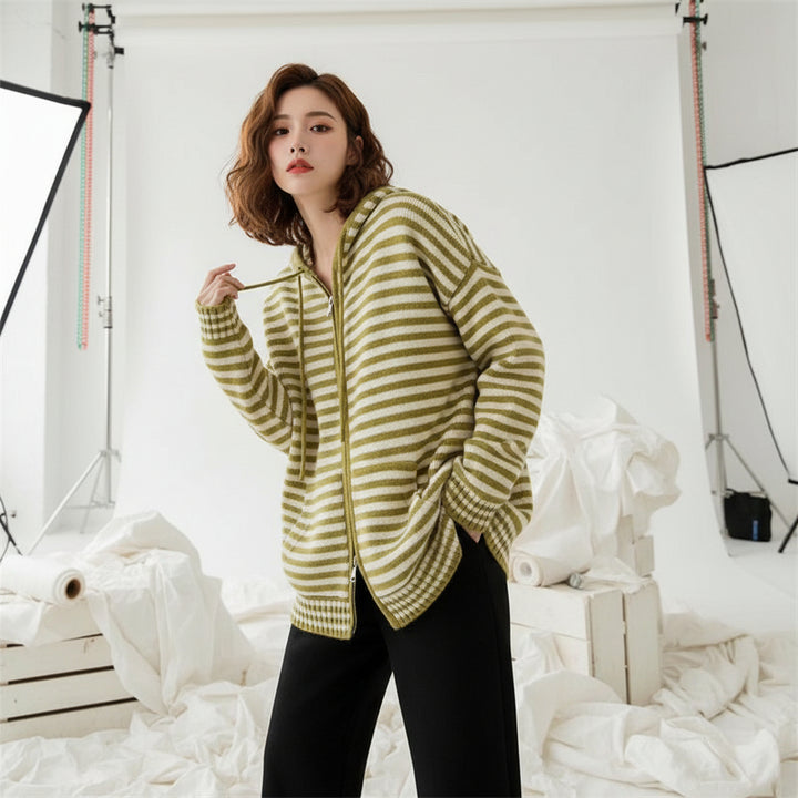 Coastal Stripe Zip Knit Hoodie