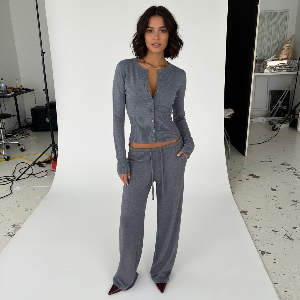 Wool Blended Cardigan - mottled grey