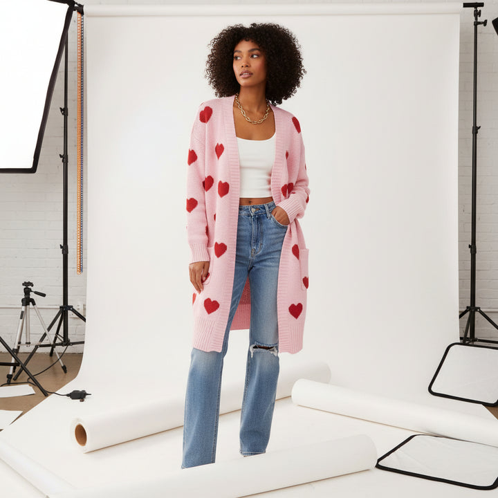 Amour Hearts Long Knit Cardigan