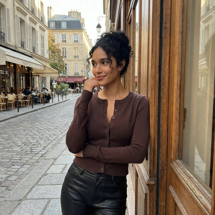 Wool Blended Cardigan - dark brown