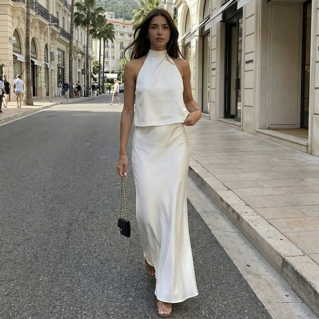 Satin Crop Top & Skirt Set