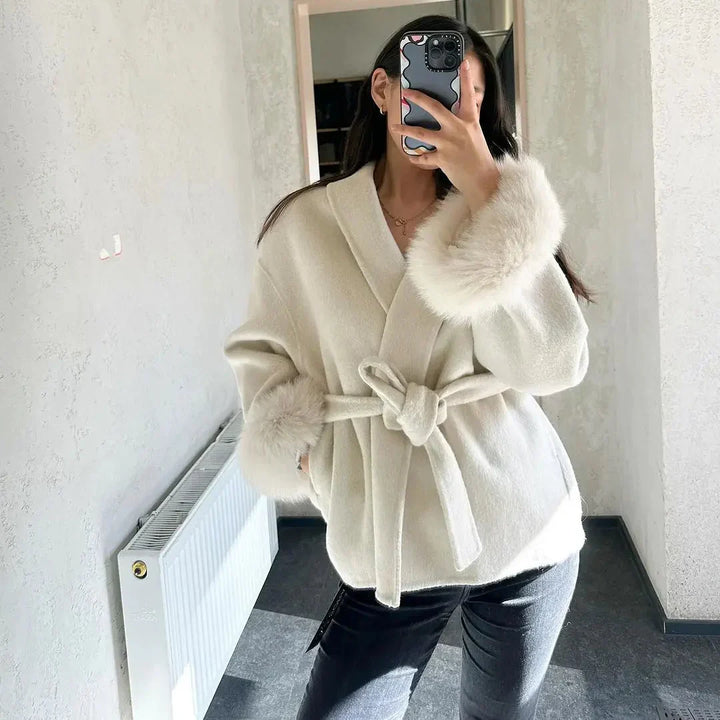 Mulberry Luxe Faux Fur Cuff Wrap Coat