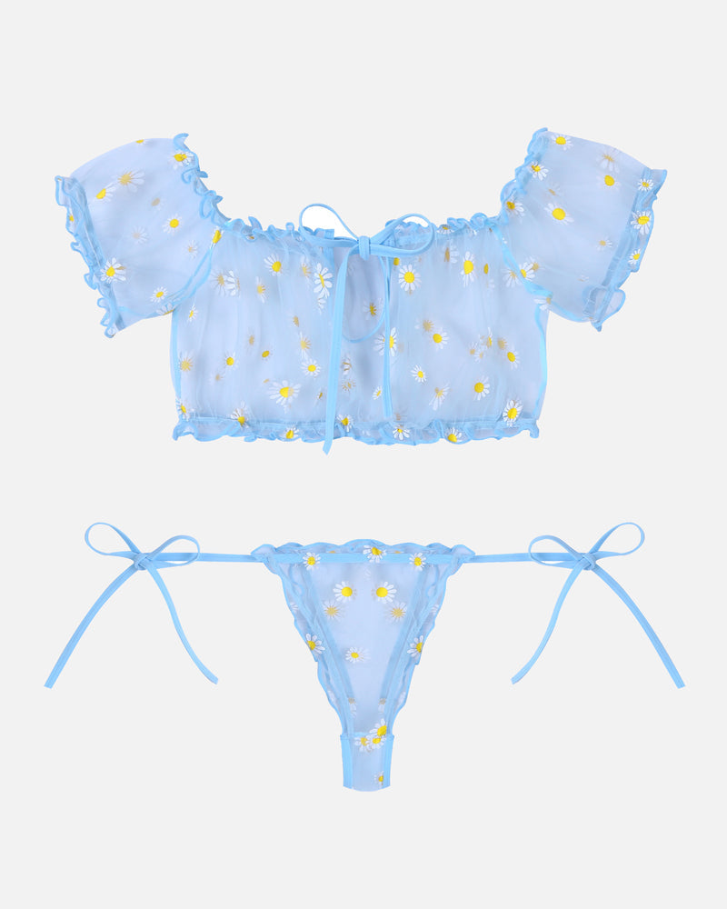 Evolet – Floral Mesh Ruffle Lingerie Set
