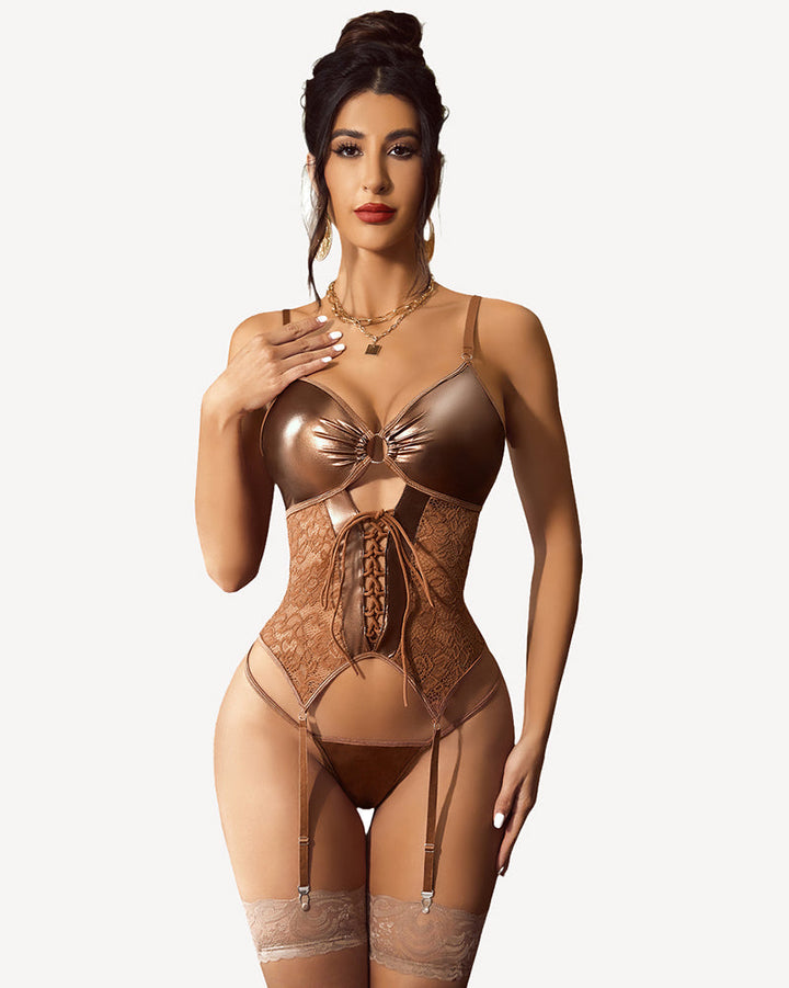 Alveria – Faux Leather Corset Set