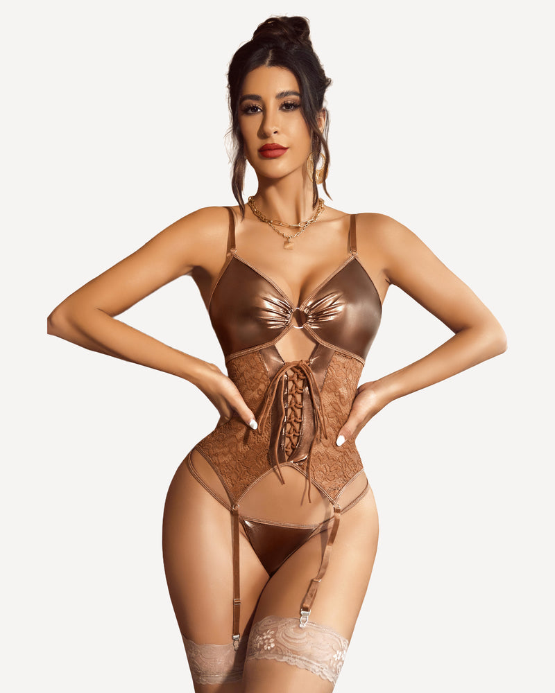 Alveria – Faux Leather Corset Set