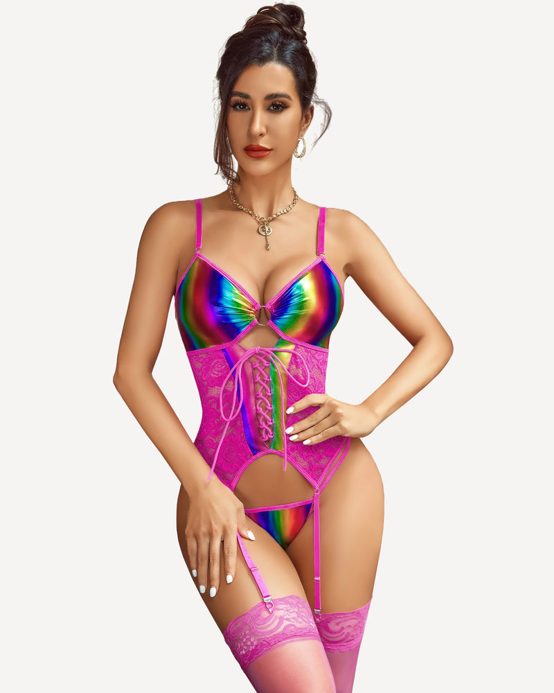 Alveria – Faux Leather Corset Set