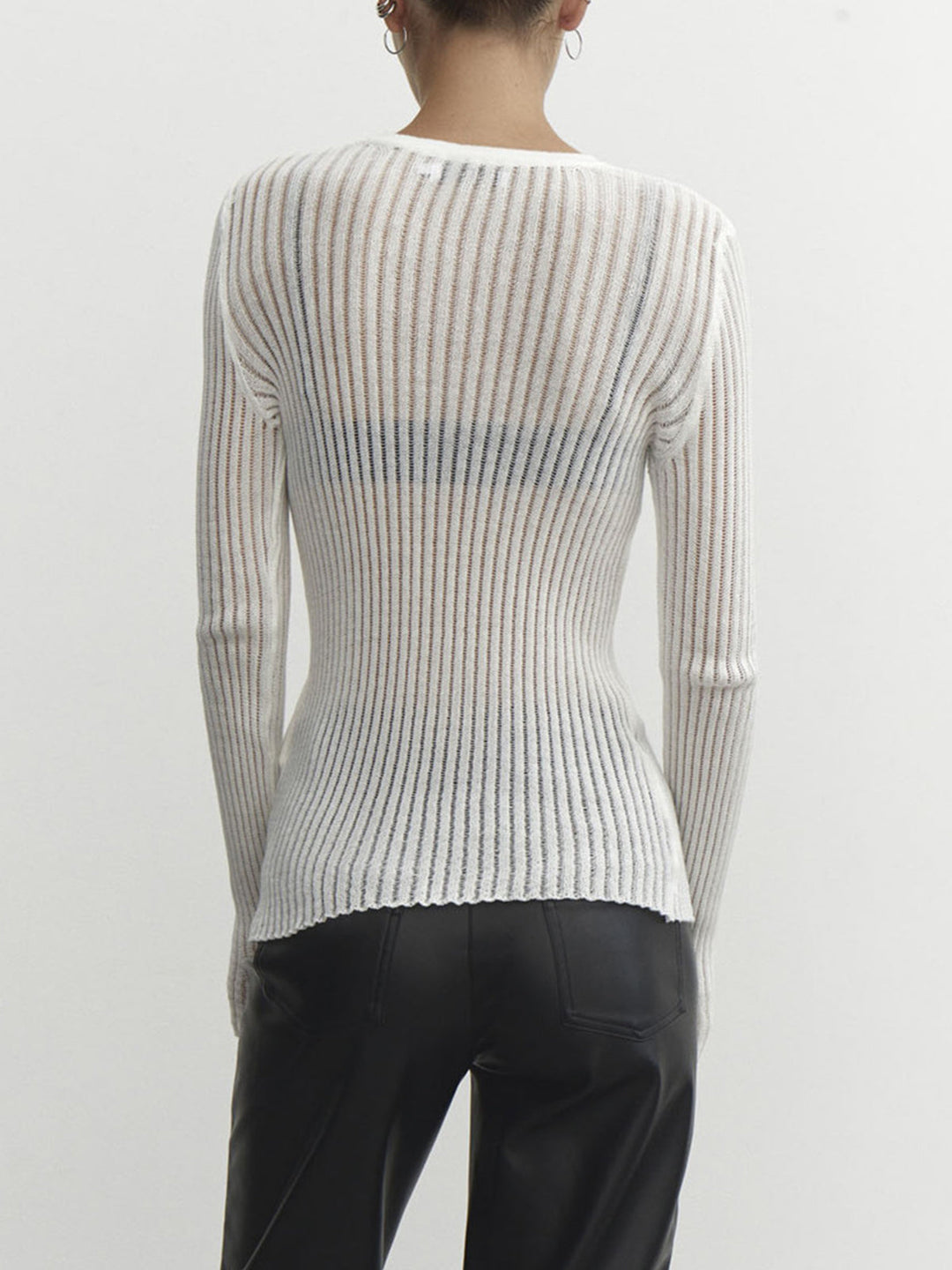 See-Through Striped Long Sleeve Top