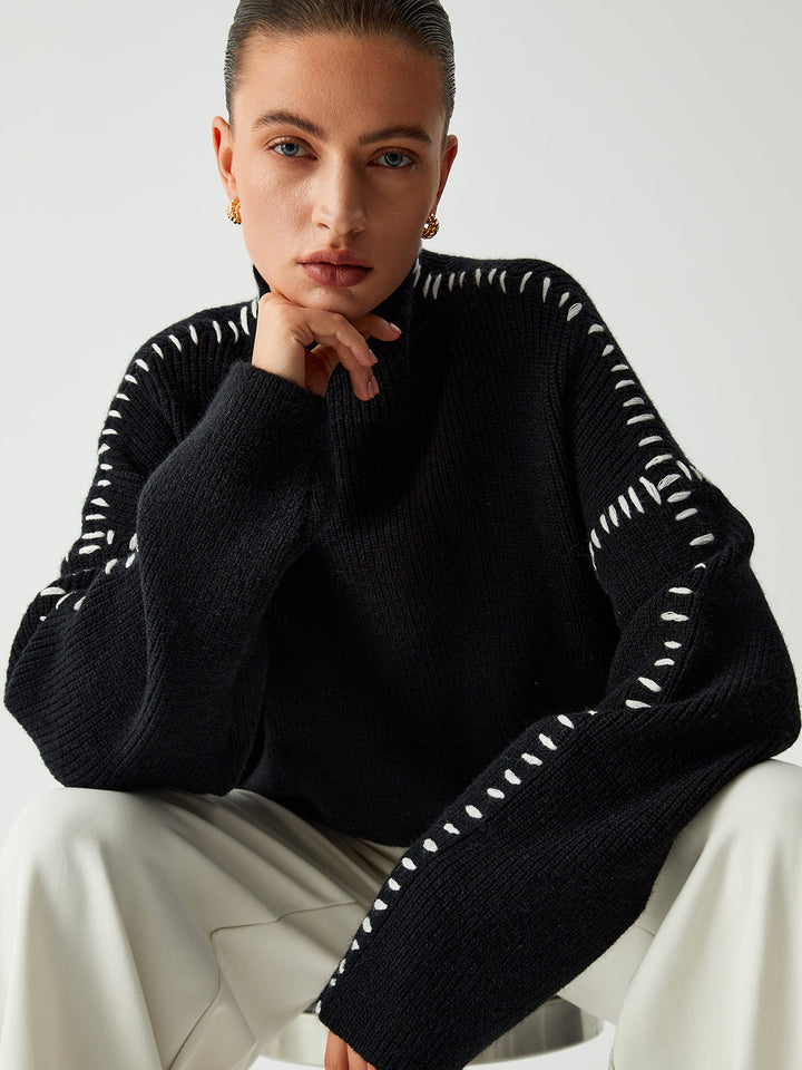 Oversized Stitched Detail Ribbed Sweater