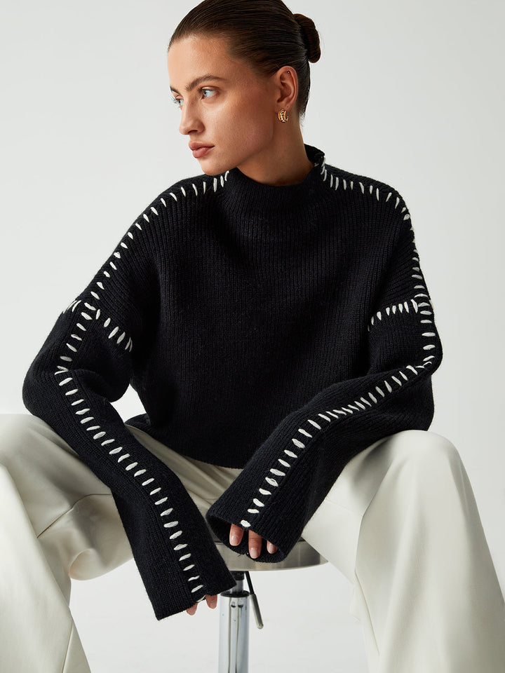 Oversized Stitched Detail Ribbed Sweater