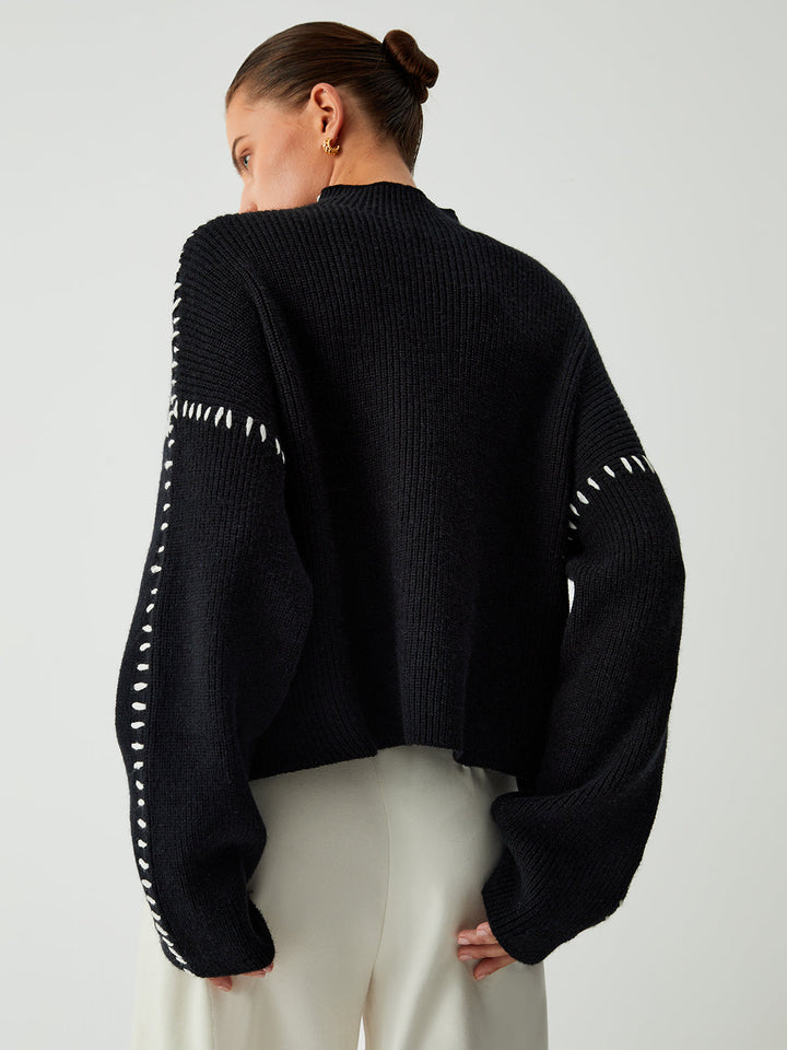 Oversized Stitched Detail Ribbed Sweater