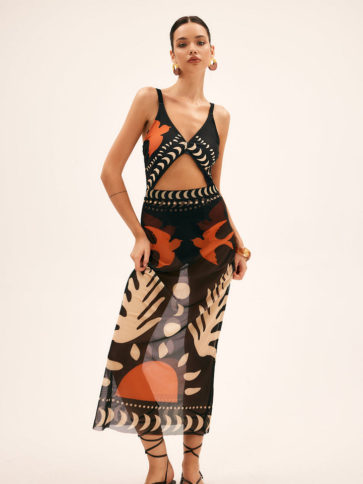 Palm Cove Sheer Cover-Up Skirt And Swim Suit