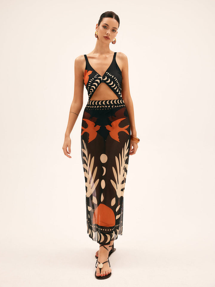Palm Cove Sheer Cover-Up Skirt And Swim Suit