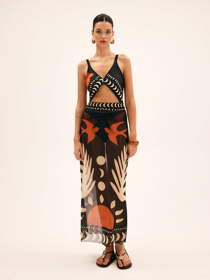 Palm Cove Sheer Cover-Up Skirt And Swim Suit