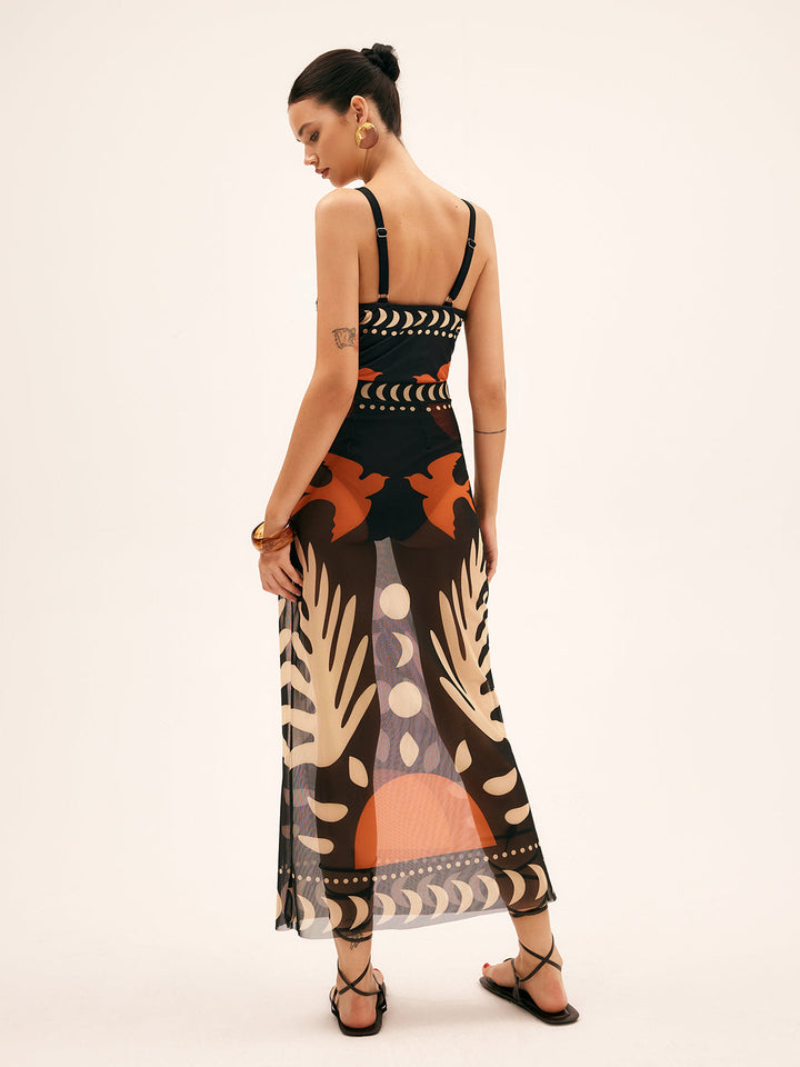 Palm Cove Sheer Cover-Up Skirt And Swim Suit