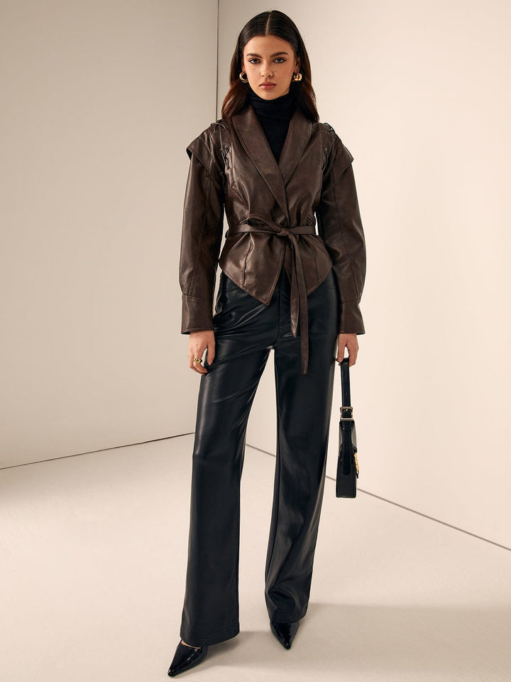 Delaney Tie-Waist Faux Leather Jacket