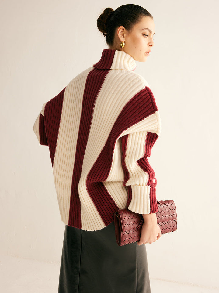 Colourblock Ribbed Turtleneck Sweater