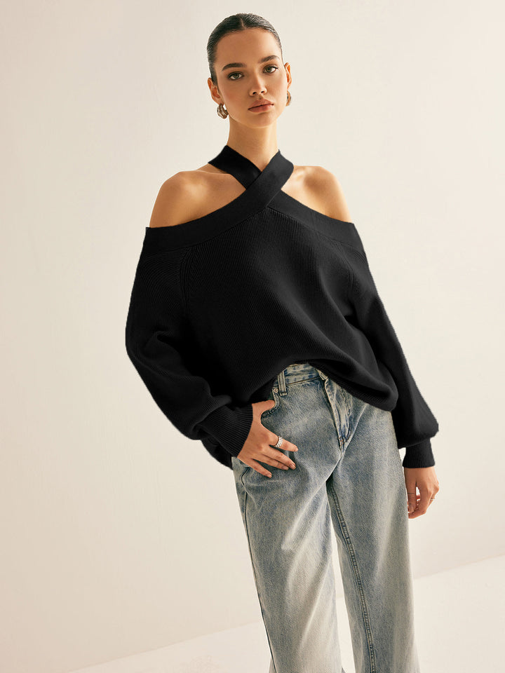Cross Back Off-Shoulder Knit Sweater