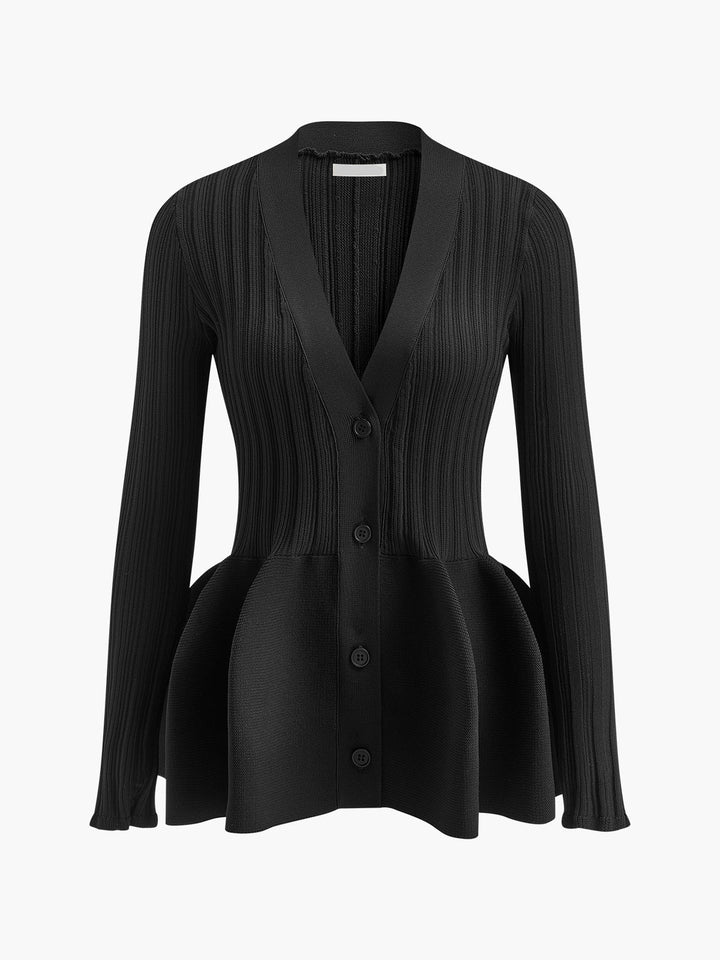 Ruffled V-Neck Button Cardigan