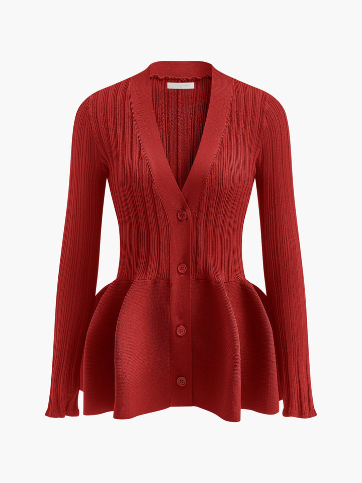 Ruffled V-Neck Button Cardigan