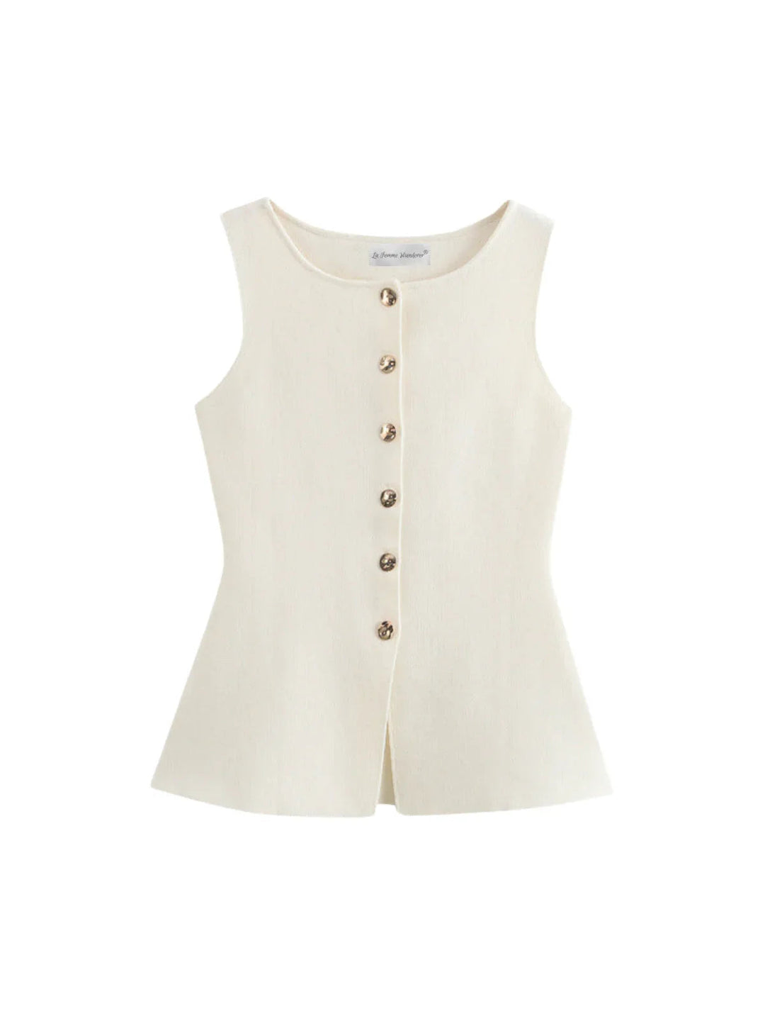 Sleeveless Square-Neck Buttoned Top With Split Hem