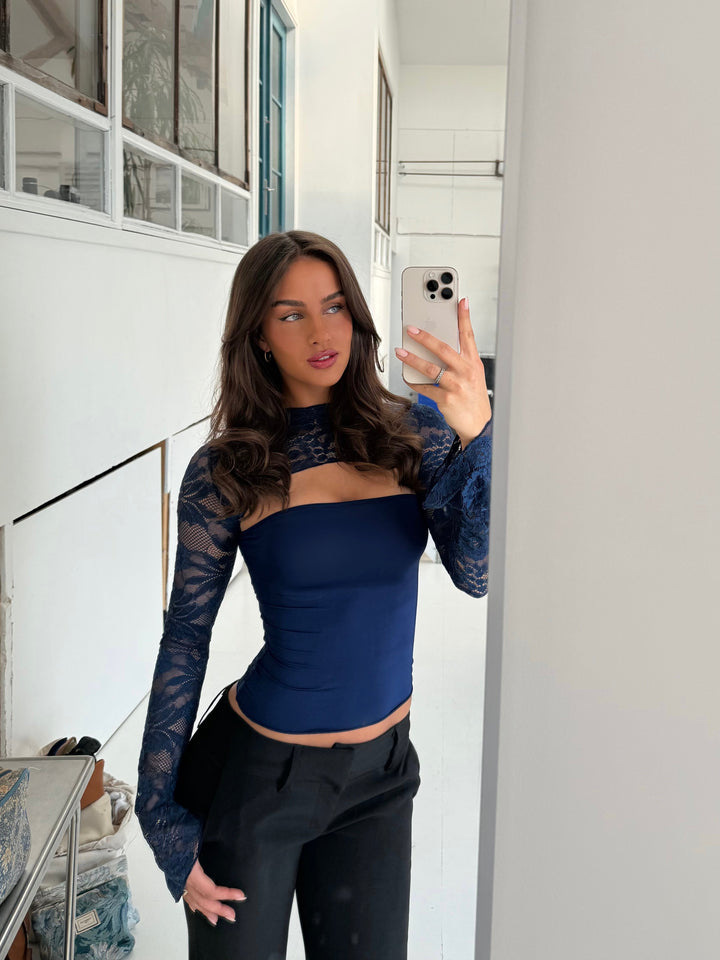Lara lace long sleeve top - Dark blue