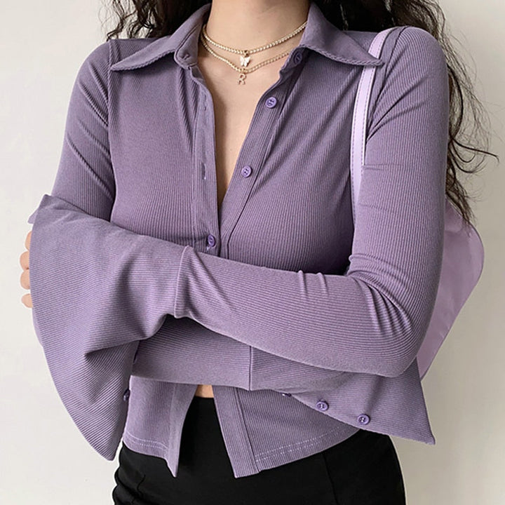 Orchid Crush Ribbed Button Top