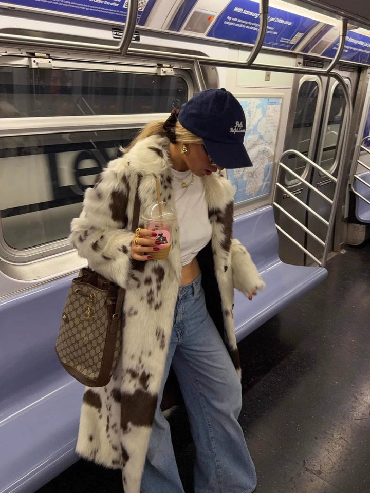 Dallas Faux Fur Cow Print Coat