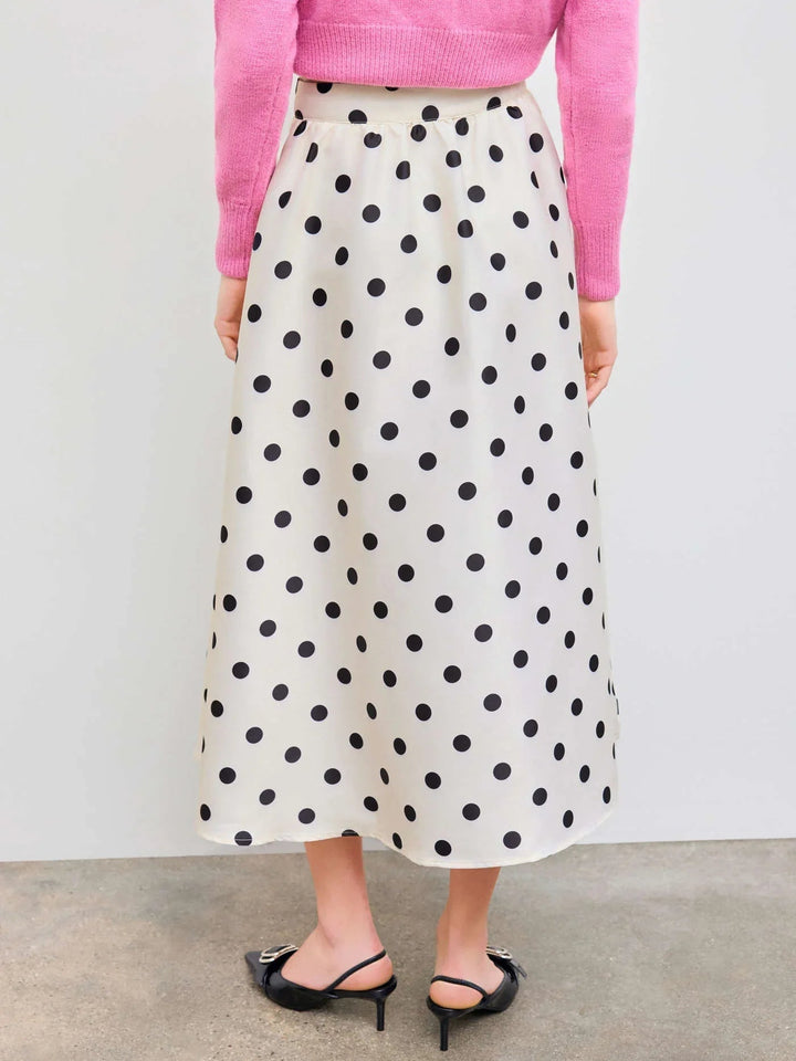 Mid Rise Polka Dot Pocket Ruffle Maxi Skirt
