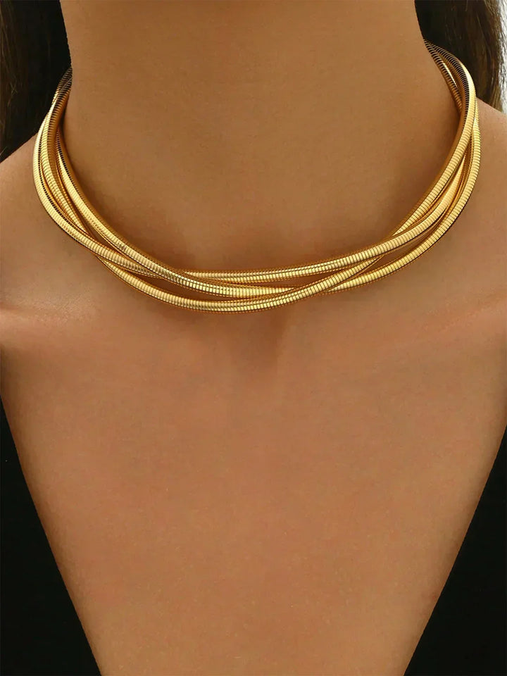 Triple-Layered Gold-Tone Choker Necklace