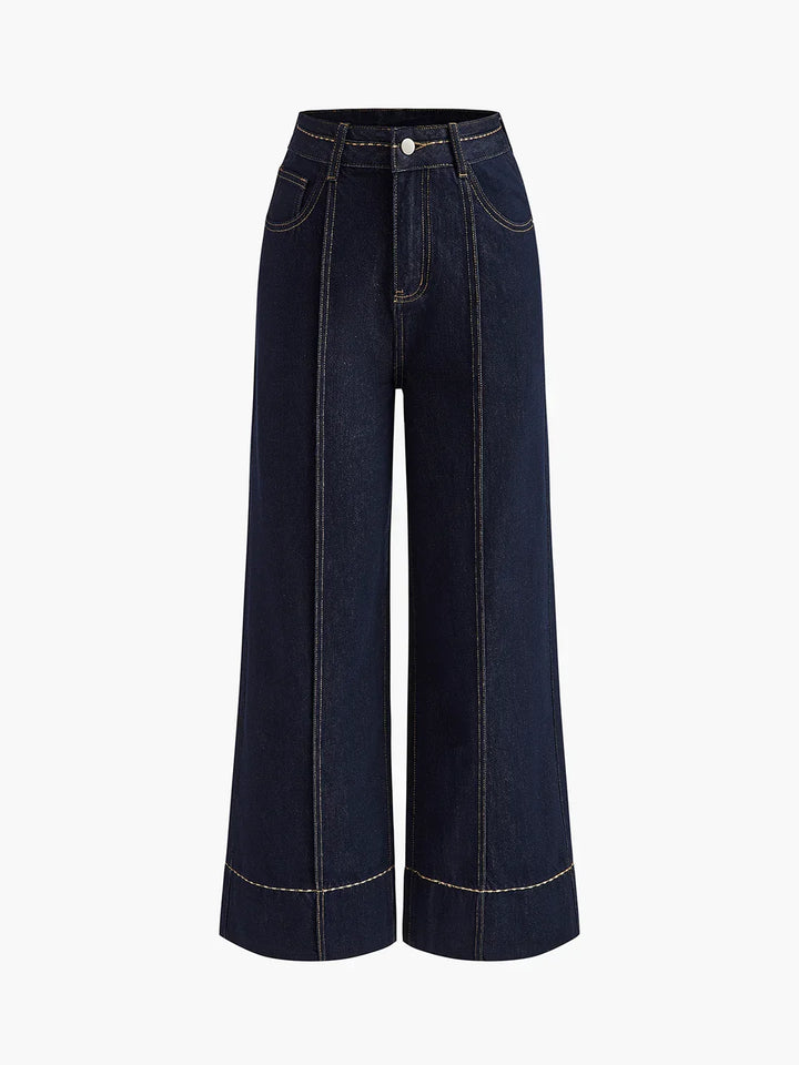 Elegant Style Wide Leg Denim Jeans